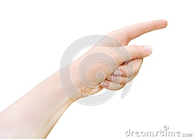 An isolated woman hand pointing or touching something. Good design element for any project. Stock Photo