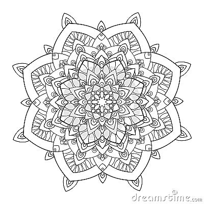 Beautiful mandala with floral elements, small and middle decor on white isolated background. Vector Illustration