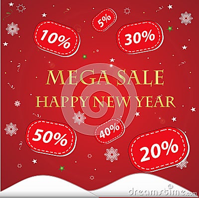 Mega Christmas sale banner with red background Vector Illustration