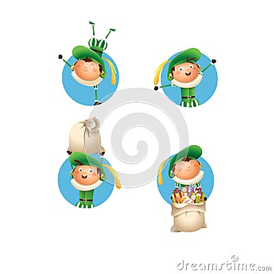 Sinterklaas kids with green costume celebrate Dutch holidays - vector illustration isolated Vector Illustration