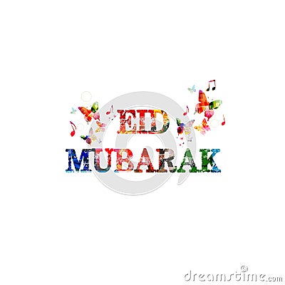 Eid Mubarak colorful inscription Vector Illustration