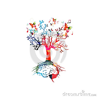 Tree with brain root, brainstorming concept Vector Illustration