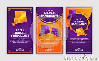 Makar Sankranti banner collection for Instagram stories Vector Illustration