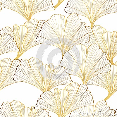 Golden Ginkgo leaves background. Luxury Floral art deco. Gold natural pattern design Bordo illustration. Vector Illustration