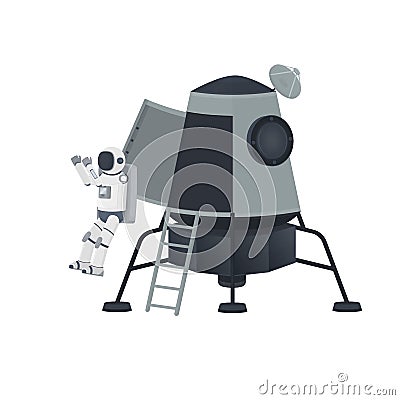 Spaceship with an astronaut. The landing of spacemen, vector illustration Vector Illustration