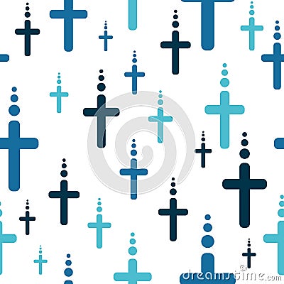 Simple seamless pattern with blue crosses. Religious and spiritual repetitive background. Vector art with crucifix Vector Illustration