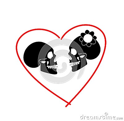 Skull icon wedding couple background in heart vector background illustration Vector Illustration