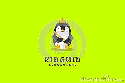 cute little king pinguin cartoon logo vector icon illustration Stock Photo