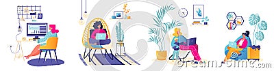 Vector illustrations on freelance, remote work, Vector Illustration