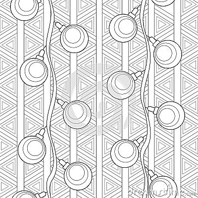 Decorative garland hanging on the wall with a geometric pattern on white background. Christmas isolated illustration. Vector Illustration