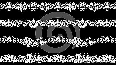 4 sets of gothic ribbon patterns with a cross, butterfly, rose, and skull Cartoon Illustration