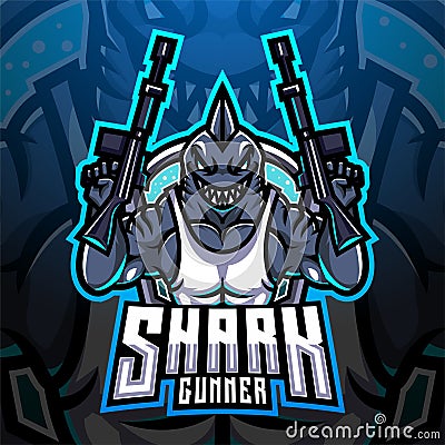 Shark gunner esport mascot logo Vector Illustration