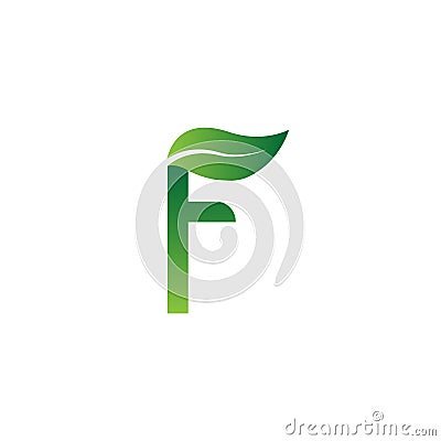 Logo letter F green with leaves.combine letter F and leaf. unique and simple symbol. Vector Illustration