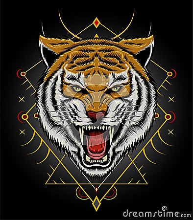 Angry tiger illustration design template for print. Cartoon Illustration