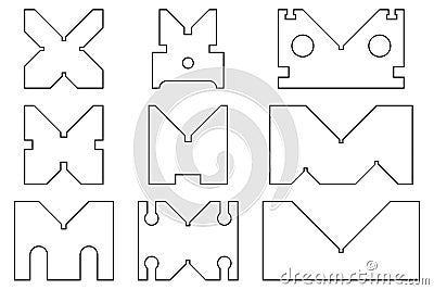 Set of V block icons. Measuring blocks. Vector thin line Vector Illustration