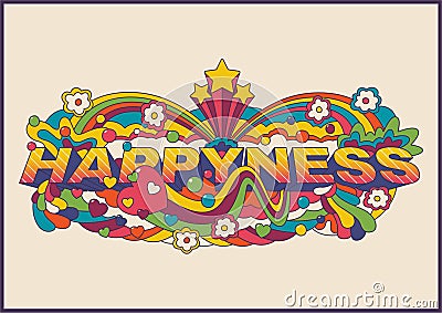 Happiness Hippie Art Style Illustration Vector Illustration