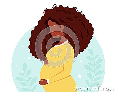 Pregnant black woman. Pregnancy, motherhood concept. Vector illustration. Vector Illustration