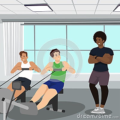 Professional fitness coach with training plan Vector Illustration