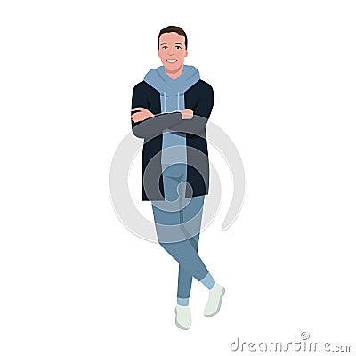 Man standing and leaning wearing hoodie Vector Illustration