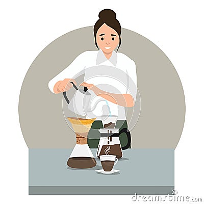 Process of roasting coffee beans in industrial roaster Vector Illustration