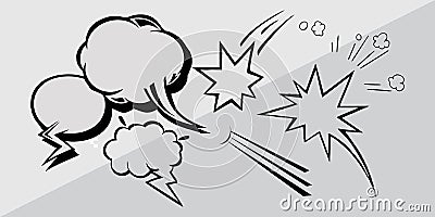 Comics cloud with Boom, Oops, Pow, Wow and Crush word. Vector comic sound effects in pop art style. Sound bubble speech with word Vector Illustration