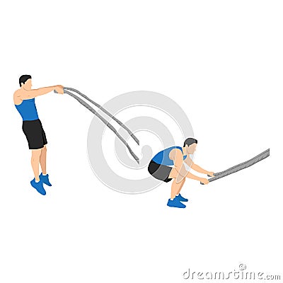 Man doing battle rope double arm slams exercise Vector Illustration