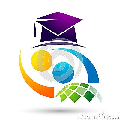 Globe education Graduates people world logo icon successful graduation students bachelor icon element on white background Cartoon Illustration