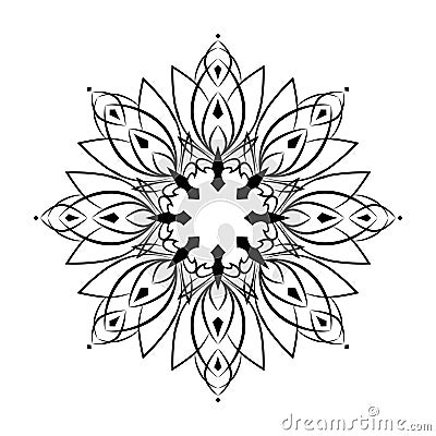 Gothic mandala round circle ornament. Floral graphic element. Lily, lotus. For tattoo, emblem, icon. Vector Illustration