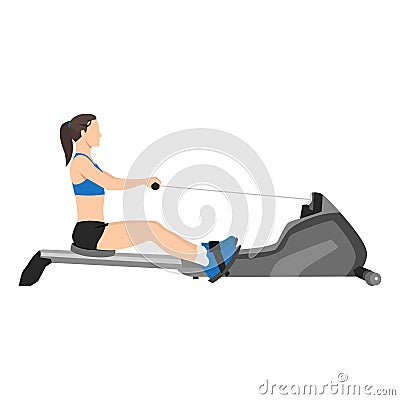 Woman doing cardio. Rowing machine Vector Illustration