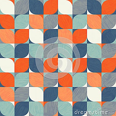 Seamless abstract geometric pattern. Retro bauhaus design of circles, squares and textures. Vector Illustration