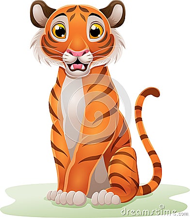 Cartoon tiger sitting in the grass Vector Illustration