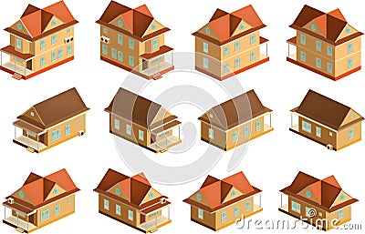 Vector set of different houses in 4 directions for isometric city Vector Illustration