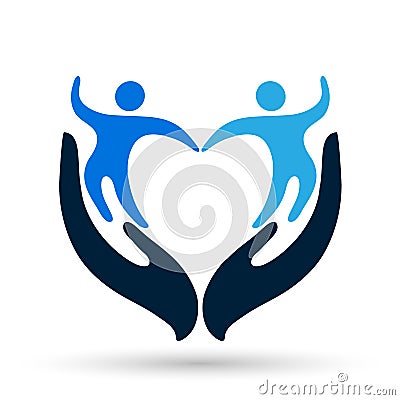 People care children Helping hands world giving hands open caring hands hold family logo icon vector Stock Photo