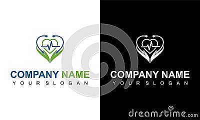 Stethoscope logo and hart, Heart icon with stethoscope. Cardiology health care center, clinic logo. medical logo Vector Illustration