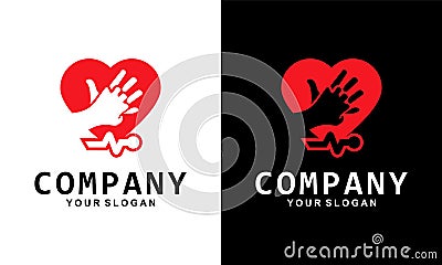 Two Hand Logo Template Inside Heart Symbol That Describes Parental and Children`s Affection Vector Illustration
