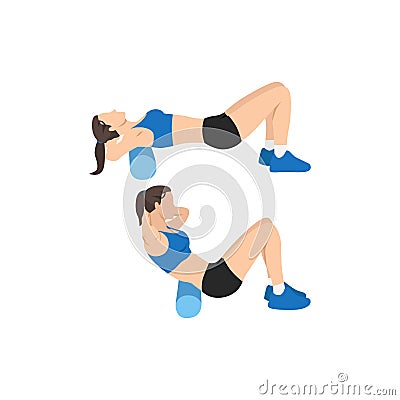 Woman doing Foam roller upper back stretch Vector Illustration