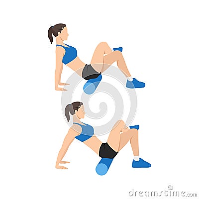 Woman doing Foam roller gluten. butt stretch exercise. Vector Illustration