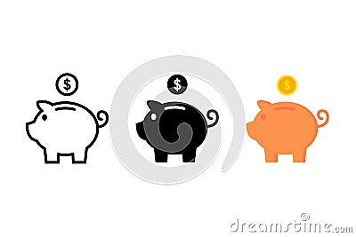 Piggy bank icon. Piggy bank saving money icon in different style. Baby pig piggy bank Vector Illustration