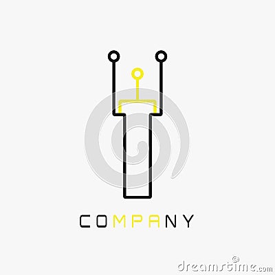 Simple fork tech circuit logo Vector Illustration