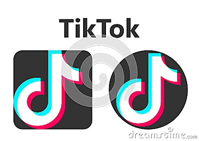 Tik Tok popular social media logo icon colored blue pink white abstract vector flat simple illustration isolated white Cartoon Illustration