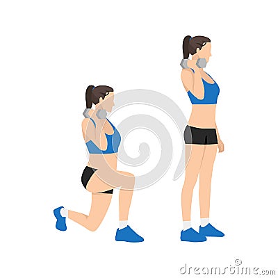 Woman doing Quadriceps offset dumbbell lunge exercise. Cartoon Illustration