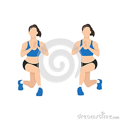 Woman doing Alternating Curtsy lunges exercise. Cartoon Illustration