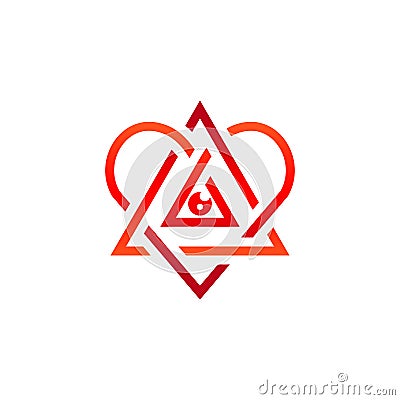 Heart triangle eye logo shape geometric symbol icon, triangle and heart sign with red illuminati eye logo symbol icon Vector Illustration