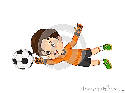 Cartoon little boy catching the soccer ball Vector Illustration