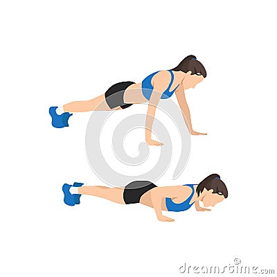 Woman doing Wide push ups exercise. Vector Illustration