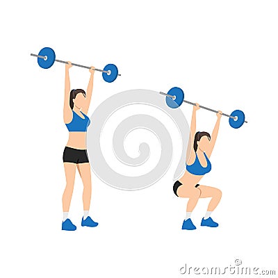 Woman doing Barbell overhead press exercise. Vector Illustration