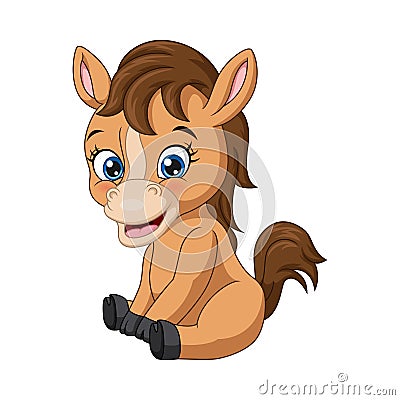 Cute baby horse cartoon sitting Vector Illustration