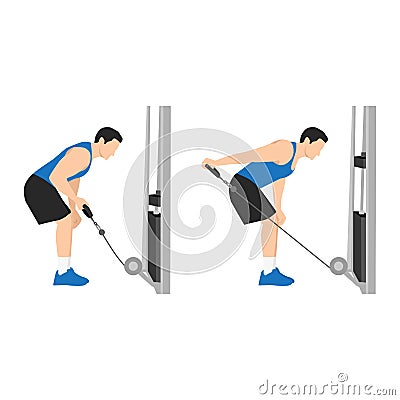 Man doing Cable tricep kickbacks exercise. Vector Illustration