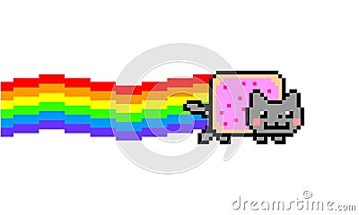 Isolated nyan cat meme with rainbow on white background Vector Illustration