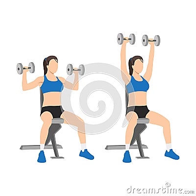 Woman doing Dumbbell overhead shoulder press exercise. Vector Illustration